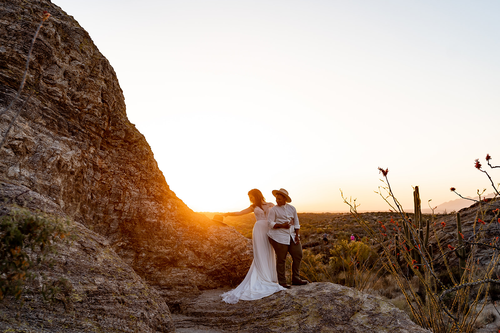 lgbtq couple eloping at javalina rock in the desert of saguaro national park east in tucson arizona